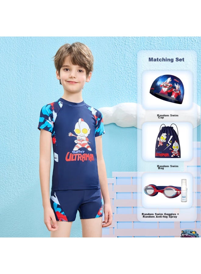 F.dyraa Classic Ultraman Children's Swimwear, Two-piece Set For Small To Large Kids, Boys' Swimsuit, Five-piece Set, 34039 Navy Blue, Size L - Image 1