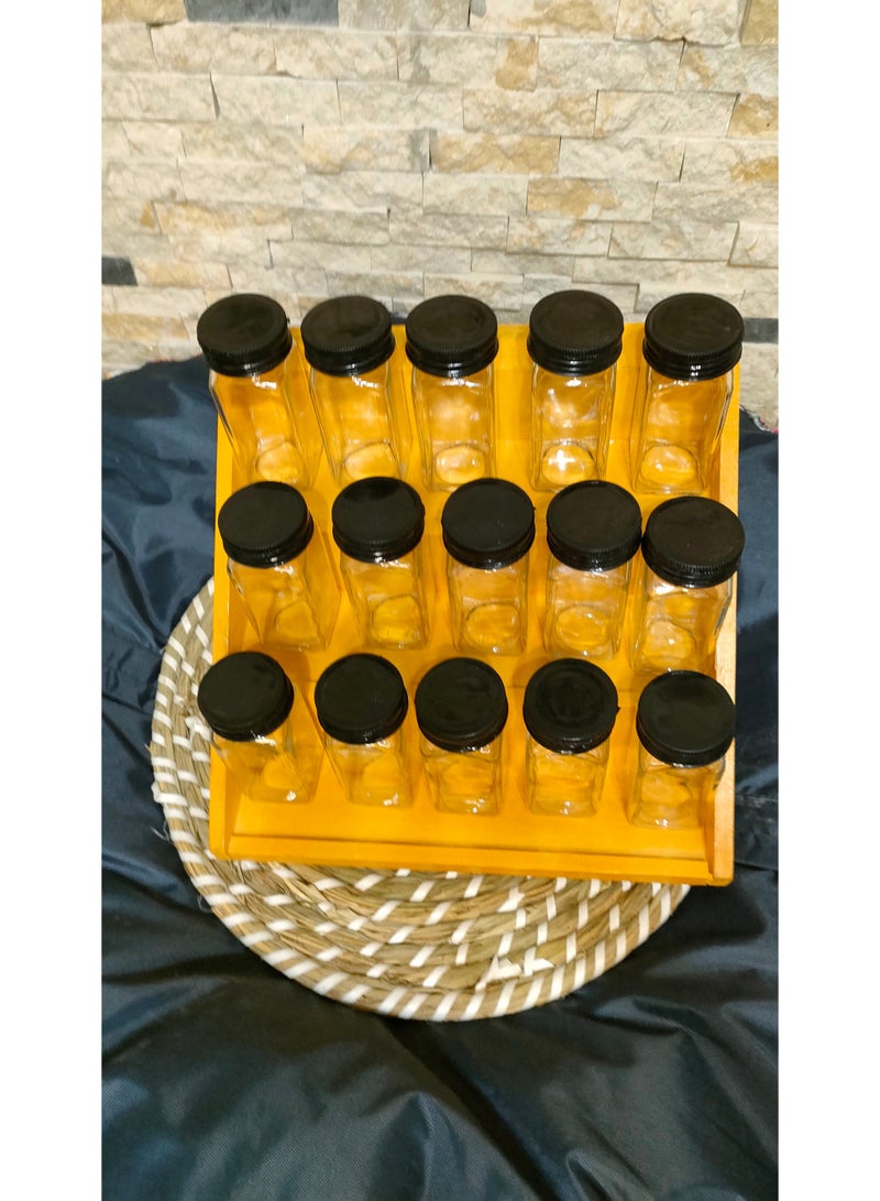 طقم توابل 15 برطمان مع سلم توابل خشب واستكيرات التوابل هدية - Image 4