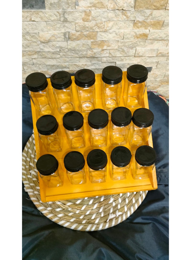 طقم توابل 15 برطمان مع سلم توابل خشب واستكيرات التوابل هدية - Image 2