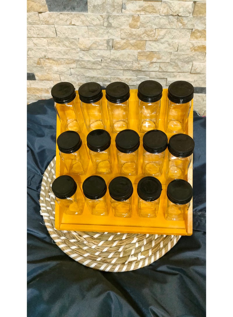 طقم توابل 15 برطمان مع سلم توابل خشب واستكيرات التوابل هدية - Image 3