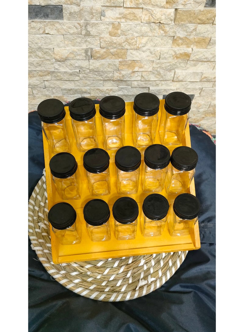 طقم توابل 15 برطمان مع سلم توابل خشب واستكيرات التوابل هدية - Image 1