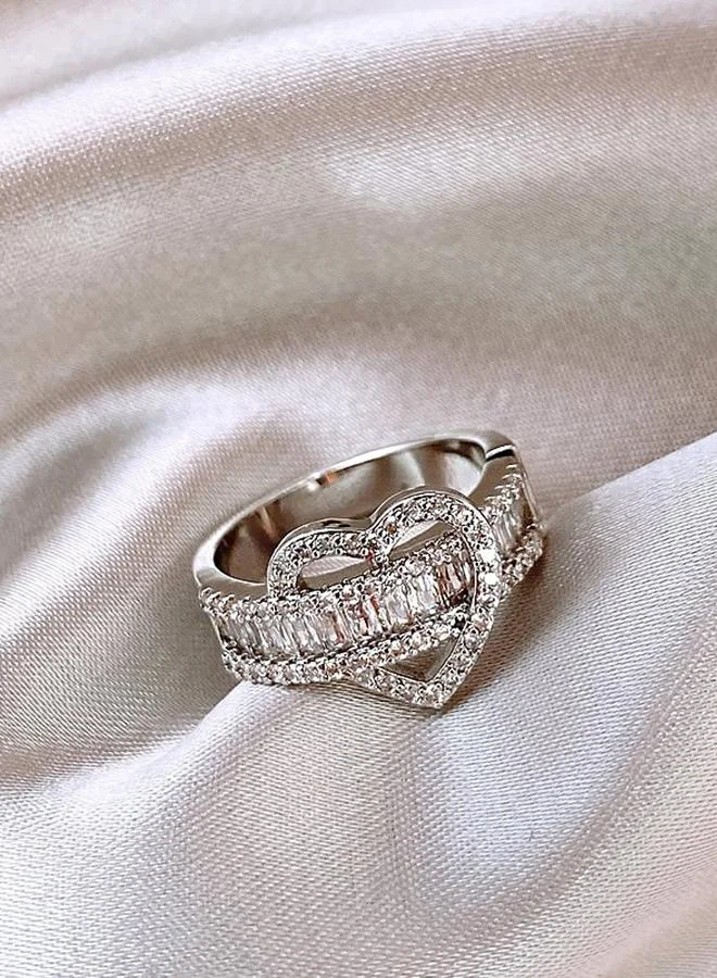 Take Two  Silver Embellished Heart-Shaped Ring for Women | Best Price UAE