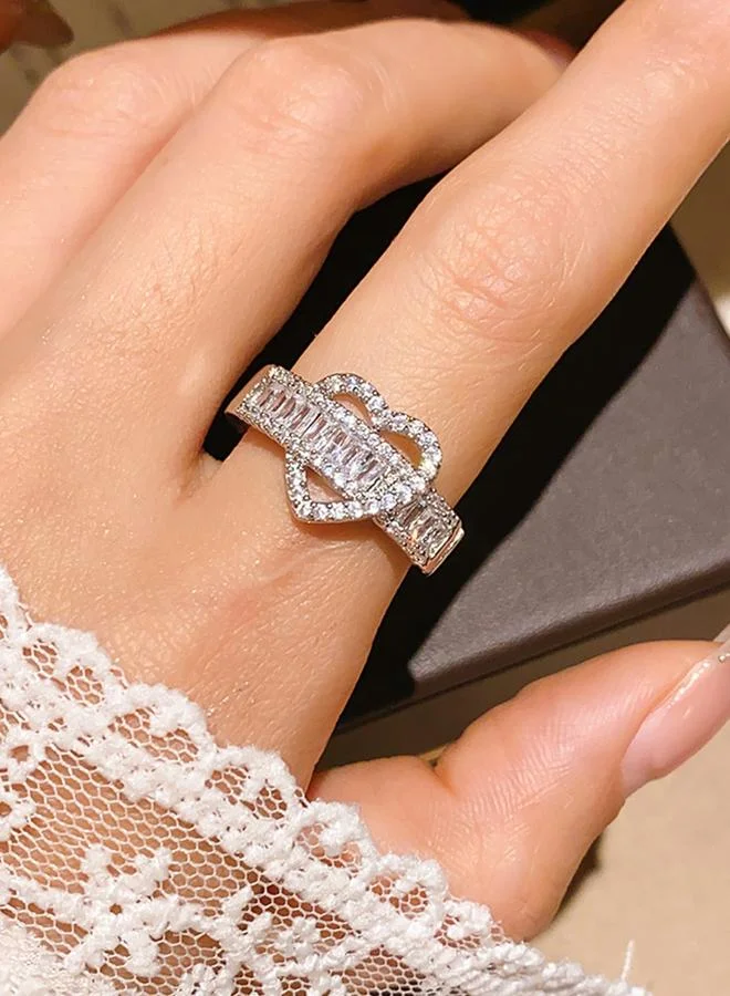 Silver Embellished Heart-Shaped Ring
