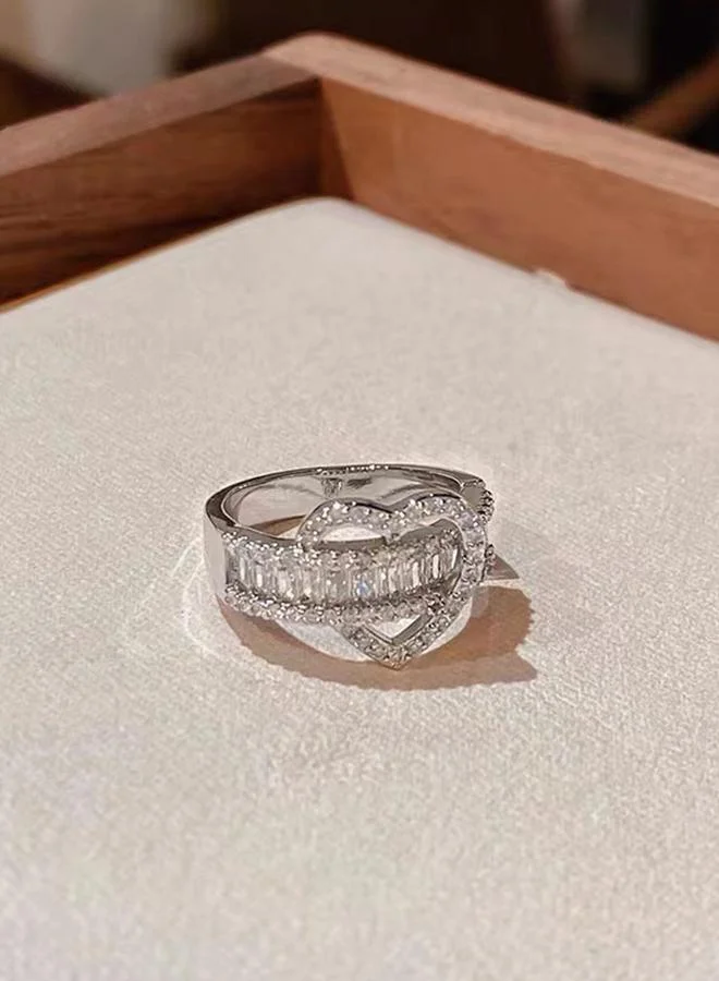 Take Two  Silver Embellished Heart-Shaped Ring for Women | Best Price UAE