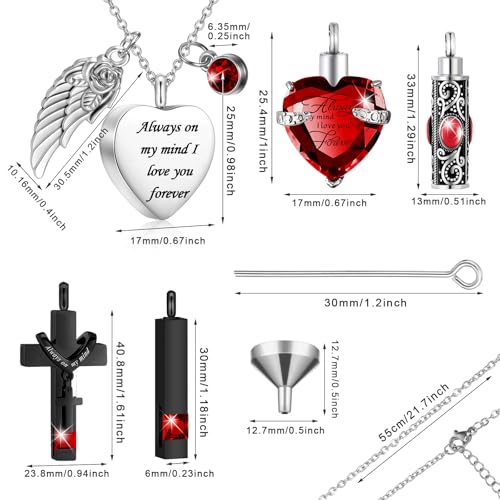 Fumete 5 Pcs Urn Necklace for Ashes Cremation Jewelry Necklace Set for Ashes Memorial Keepsake Heart Cross Cubic Stainless Steel Urn Jewelry for Loved One or Pet Women Men 5 StylesDark Red - Image 3