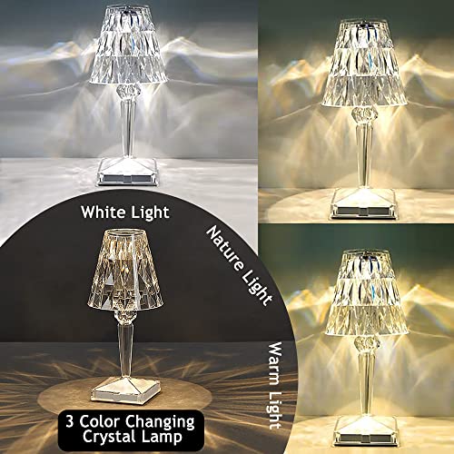 Marspeeder 2pcs Crystal Table Lamp Touch Control Crystal Rose Lamp, [2000mAh]Rechargeable LED Diamond Table Lamps with 3 Color Changing Light, [Non-Yellowing]Acrylic Cordless Table Lamp Small Lamp for Bedroom - Image 4