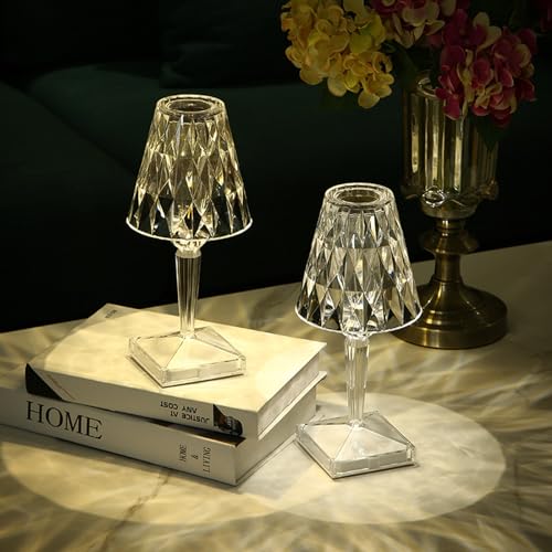 Marspeeder 2pcs Crystal Table Lamp Touch Control Crystal Rose Lamp, [2000mAh]Rechargeable LED Diamond Table Lamps with 3 Color Changing Light, [Non-Yellowing]Acrylic Cordless Table Lamp Small Lamp for Bedroom - Image 1