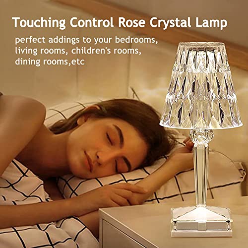 Marspeeder 2pcs Crystal Table Lamp Touch Control Crystal Rose Lamp, [2000mAh]Rechargeable LED Diamond Table Lamps with 3 Color Changing Light, [Non-Yellowing]Acrylic Cordless Table Lamp Small Lamp for Bedroom - Image 5