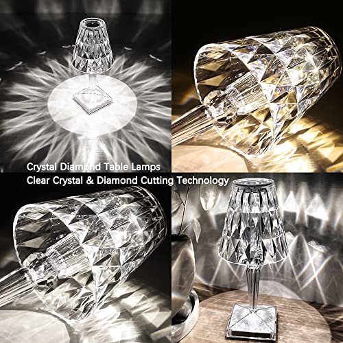 Marspeeder 2pcs Crystal Table Lamp Touch Control Crystal Rose Lamp, [2000mAh]Rechargeable LED Diamond Table Lamps with 3 Color Changing Light, [Non-Yellowing]Acrylic Cordless Table Lamp Small Lamp for Bedroom - Image 2