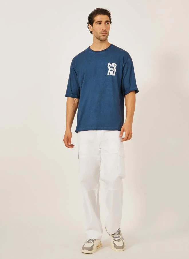 Styli Styli Oversized Acid Washed Take It Easy Chest Print T-Shirt