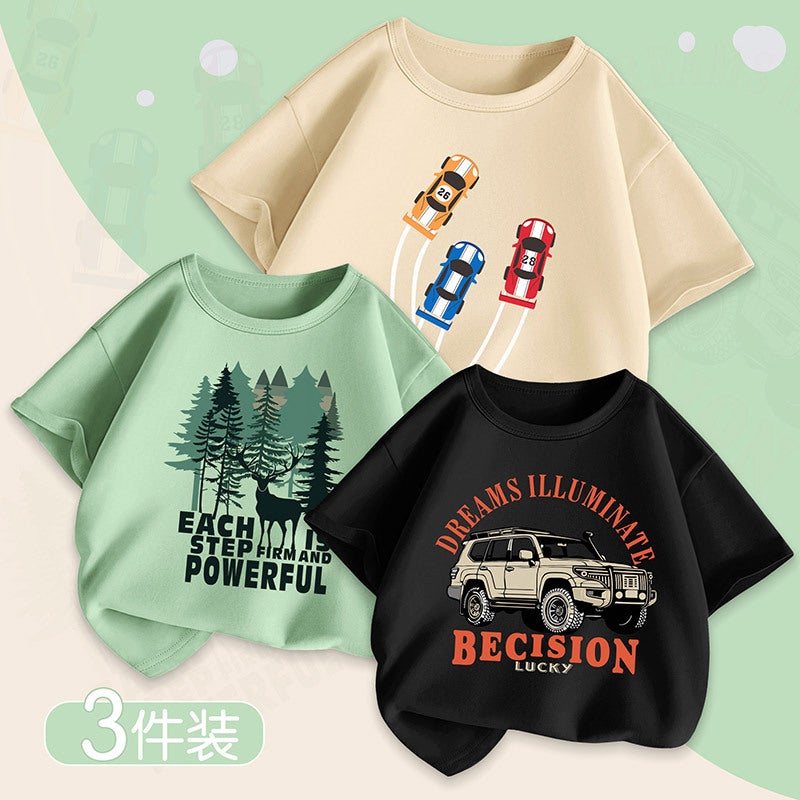Boys' Short-Sleeved T-Shirt Summer Children'S Summer Thin Top Mid-Big Boy'S Half-Sleeved Handsome Trendy T - Image 2
