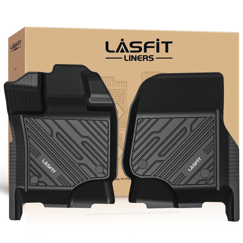 حصائر أرضية أمامية LASFIT لسيارة فورد F150 2015-2025 F150 Lightning 2022-2025 SuperCrew Super Cab بساط أرضي لجميع الأحوال الجوية TPE حصائر شاحنة الصف الأول فقط 2 قطعة باللون الأسود
