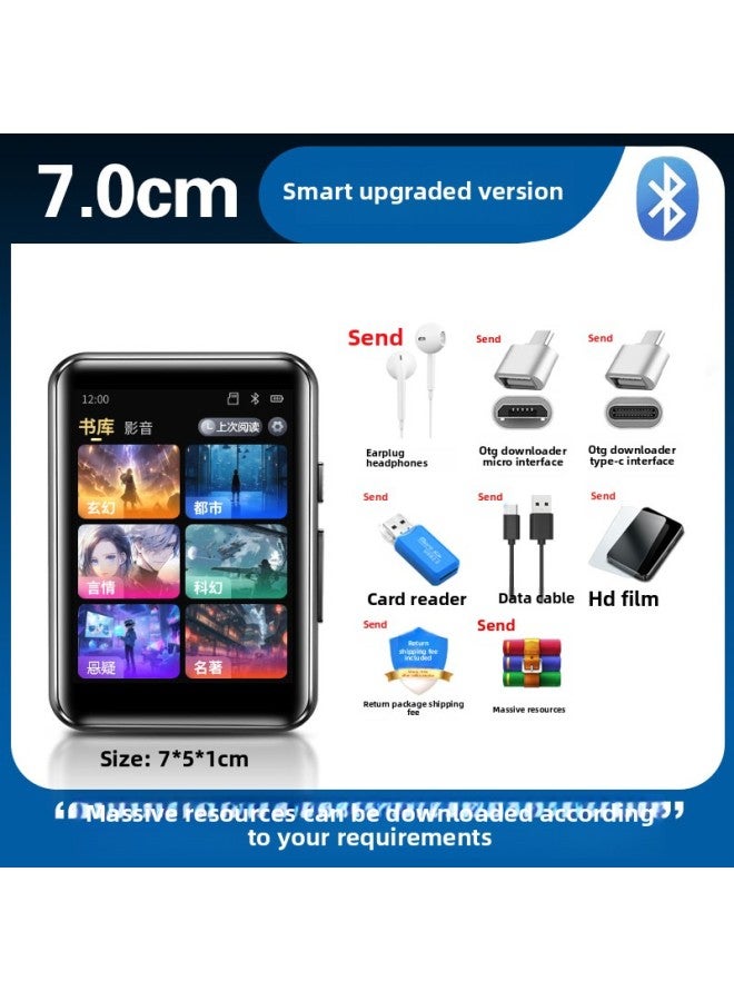 MP4 Reading Novel Mp5 E-book Reader Bluetooth MP3 Walkman Student Version Senior High School Bz-Body Color:▓Cool Black 7.0 Touch Screen Model/bluetooth 5.3 [free Headphones/type-c Otg/data Cable/card Reader/hd Film/protective Case/enlarged-Memory Capacity:▓16gb [more Than 1,200 Types Of Novels + Songs + Movies] - Standard + Wireless Bluetooth Headsets░  - Image 1