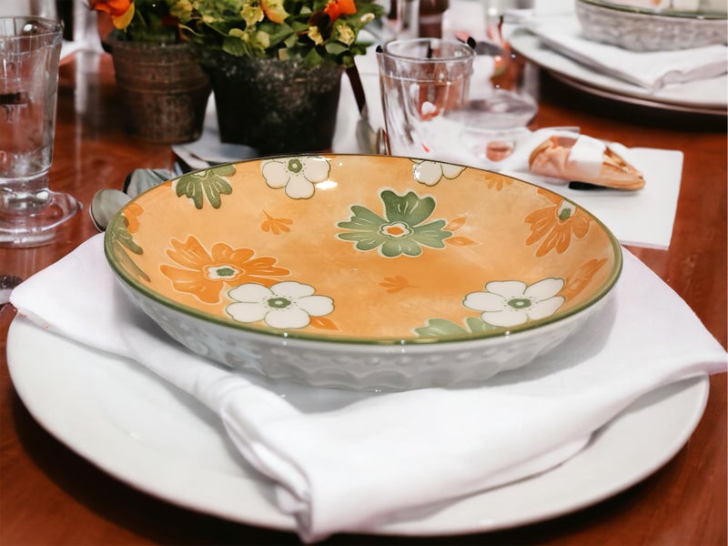 Lemon Tree Snack Serving Plate 20 cm Round Ceramic Deep Salad, Pasta Plate | Dinner Plates for Kitchen Microwave, Dishwasher & Oven Safe (Orange) - Image 2