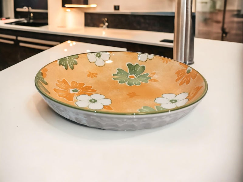 Lemon Tree Snack Serving Plate 20 cm Round Ceramic Deep Salad, Pasta Plate | Dinner Plates for Kitchen Microwave, Dishwasher & Oven Safe (Orange) - Image 1