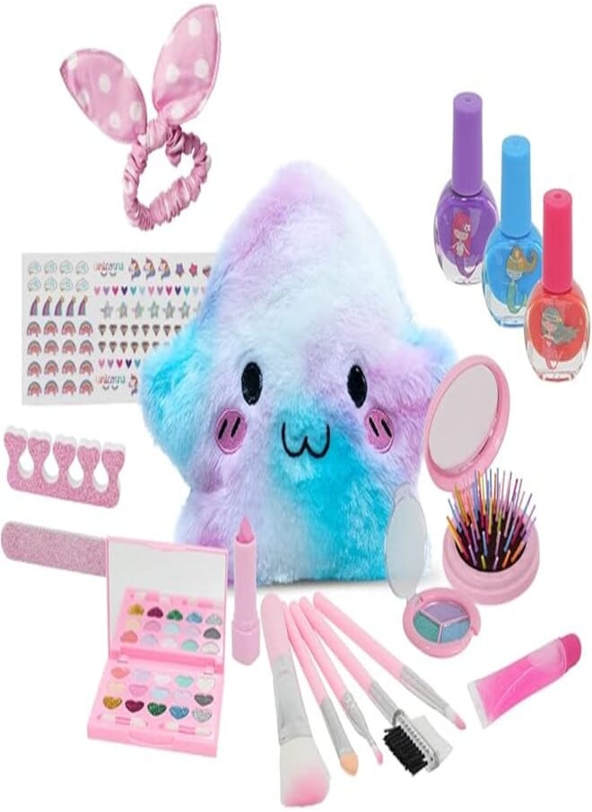 Kids Makeup Kit Bag Star for Girl Real Washable Makeup Kit for Little Girls over 5 Year Old Girls Makeup Set with Cute Princess Cosmetic Purse Girls Pretend Play Toys for Little Girls 