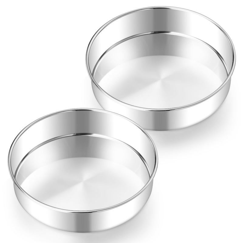E-far Efar 8 Inch Cake Pan Set of 2 Stainless Steel Round Baking Pans Tins Mold NonToxic LeakProof for Birthday Wedding Layer Tiered Cake Easy Clean Dishwasher Safe - Image 2