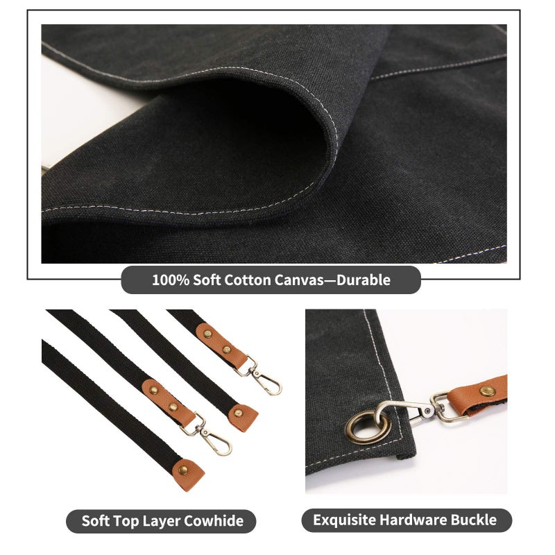 ZOMAO Chef Apron Cross Back Apron for Women and Men Cotton Canvas Apron with Adjustable Straps and Large Pockets Kitchen Cooking Baking Bib Apron - Image 5