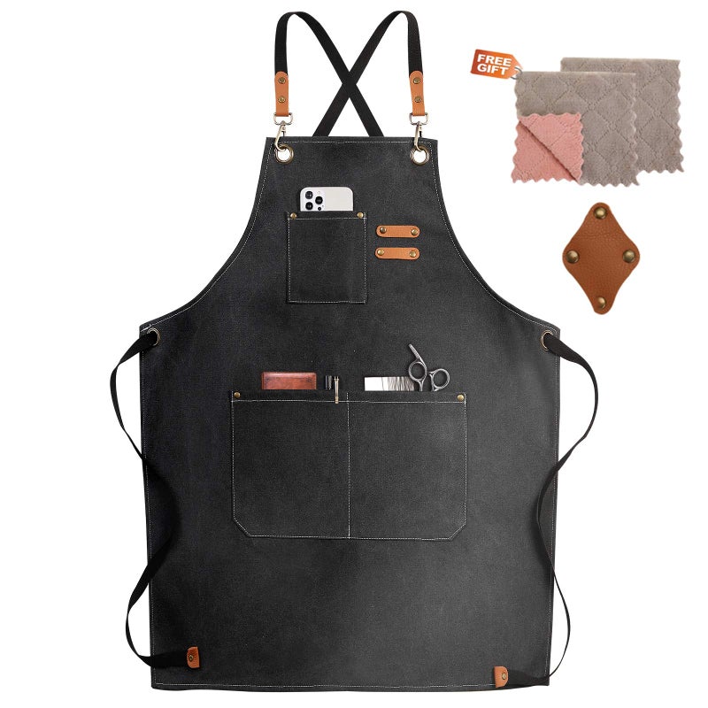 ZOMAO Chef Apron Cross Back Apron for Women and Men Cotton Canvas Apron with Adjustable Straps and Large Pockets Kitchen Cooking Baking Bib Apron - Image 2