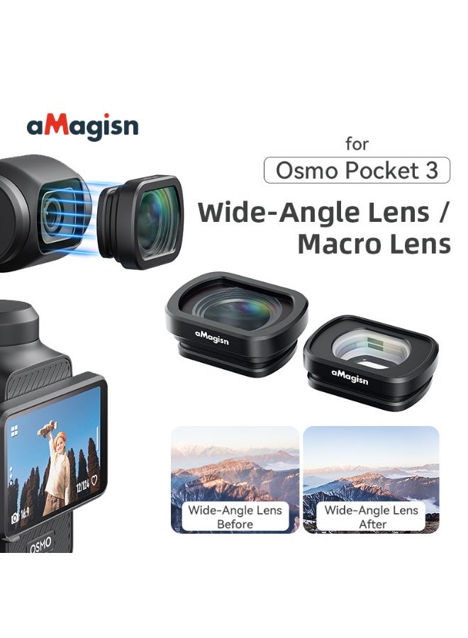 aMagisn فلتر بزاوية واسعة مغناطيسي لـ DJI Pocket 3 – عدسة توسعة من سبائك الألمنيوم، مجال رؤية 112°، زجاج بصري مثالي للمناظر الطبيعية والبورتريه - Image 2