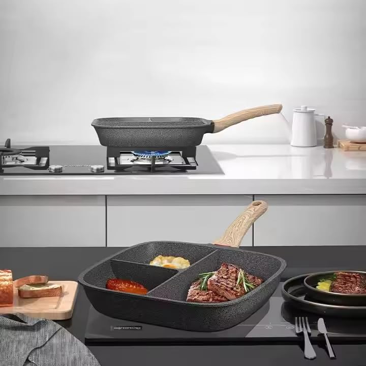 VDNSI 3-In-1 Non-Stick Ceramic Frying Pan - 10 Inch, Medium Size, Induction Compatible, Non-Stick Coating,Black - Image 5