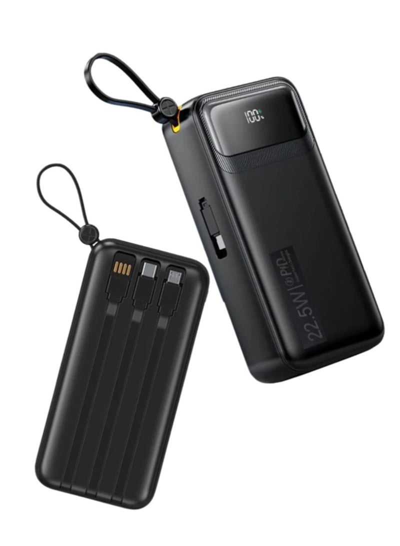 LEVINO 20000mAh Power Bank with 22.5W Fast Charging – 4 USB & 2 Type-C Ports, Digital Display, Flight-Approved, Overvoltage & Temperature Protection, Includes Type-C, Lightning & USB Cables – Black - Image 1