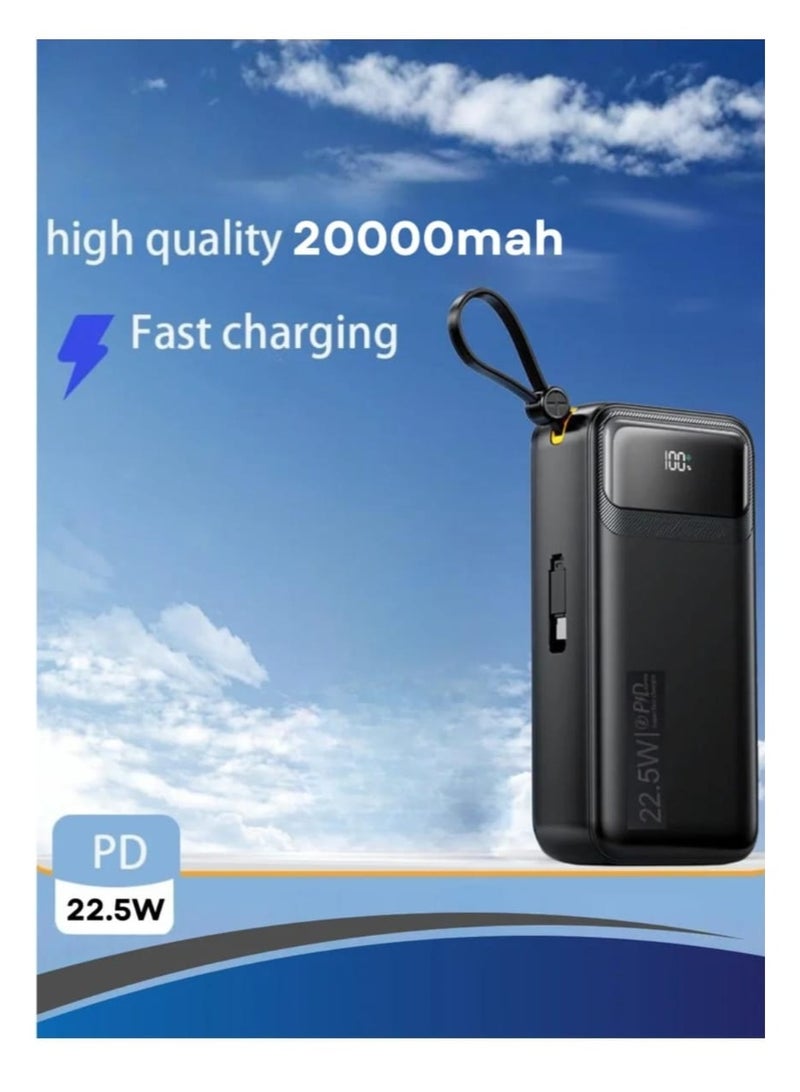 LEVINO 20000mAh Power Bank with 22.5W Fast Charging – 4 USB & 2 Type-C Ports, Digital Display, Flight-Approved, Overvoltage & Temperature Protection, Includes Type-C, Lightning & USB Cables – Black - Image 3