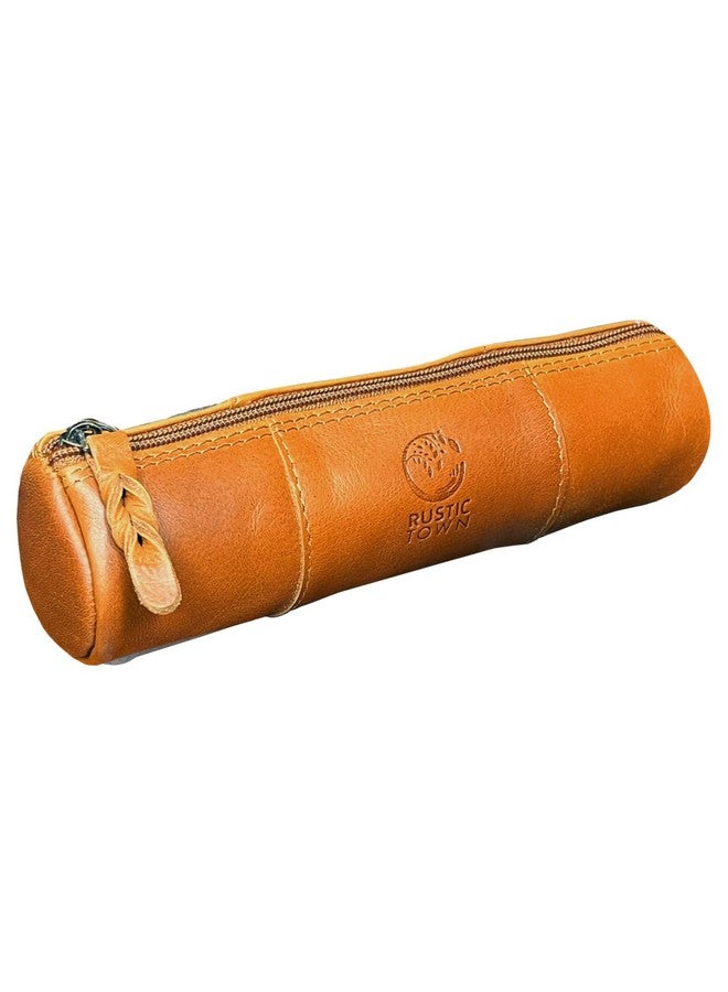 Rustic Town RUSTIC TOWN Leather Pencil Case Holder - Pen Pencil Pouch For Office & School - Zipper Stationary Utility Bag Pencil Kit For Girls, Boys & Kids (Cognac), Brown  - Image 1