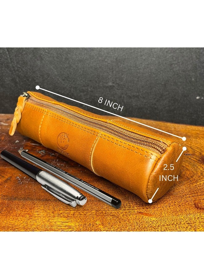 Rustic Town RUSTIC TOWN Leather Pencil Case Holder - Pen Pencil Pouch For Office & School - Zipper Stationary Utility Bag Pencil Kit For Girls, Boys & Kids (Cognac), Brown  - Image 3