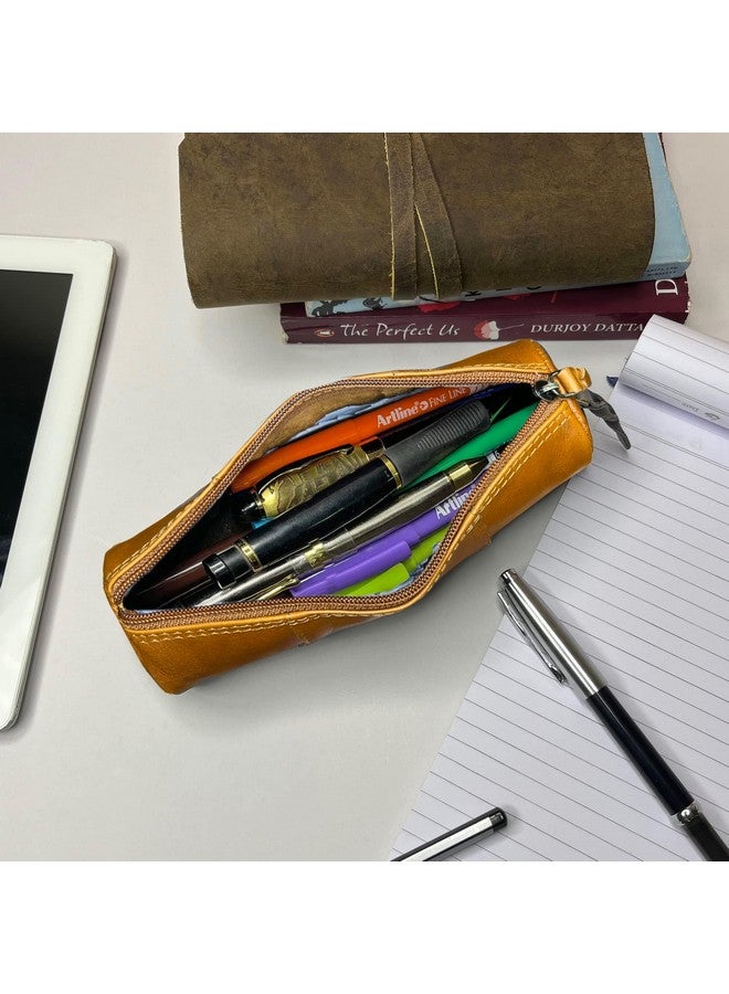 Rustic Town RUSTIC TOWN Leather Pencil Case Holder - Pen Pencil Pouch For Office & School - Zipper Stationary Utility Bag Pencil Kit For Girls, Boys & Kids (Cognac), Brown  - Image 4