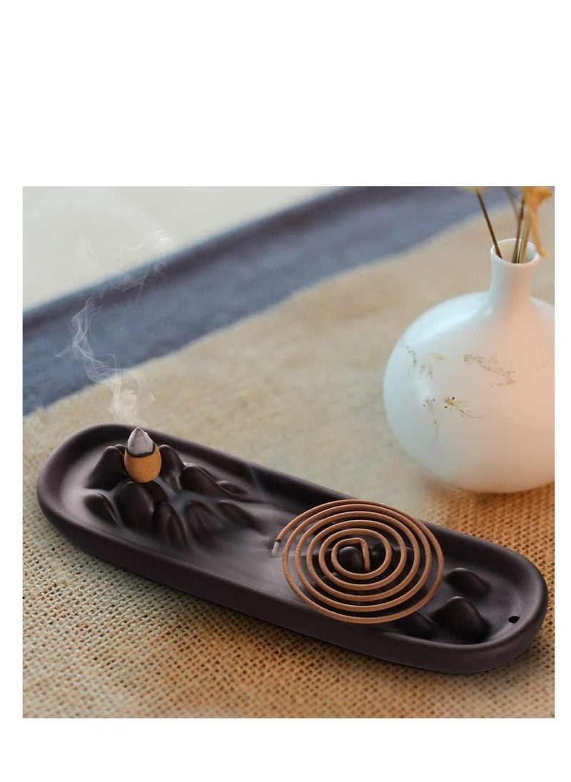 Generic - Incense Stick Holder Waterfall Incense Burner Backflow Ceramic Incense Holder for Sticks and Cones Handmade Ash Catcher Incense Tray Home Decor Yoga Meditation Purple Pottery - Image 1