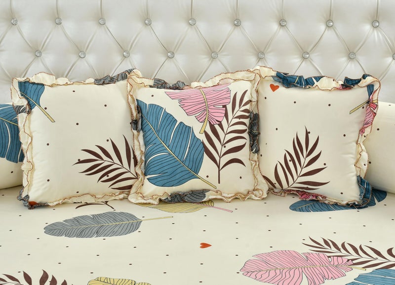 S&S Sands® 180 TC Pure Cotton Floral Designer Frill Diwan Set of 8 Pieces for Living Room Dining Hall (1Single Bedsheet, 5 Frill Cushion Covers, 2 Frill Bolster - Set of 8) - Image 2