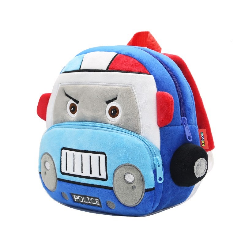 Plush Kids Backpack, Medium Police Car Vehicle Design, Soft Lightweight School Bag for Toddlers and Preschool Kids - Image 3
