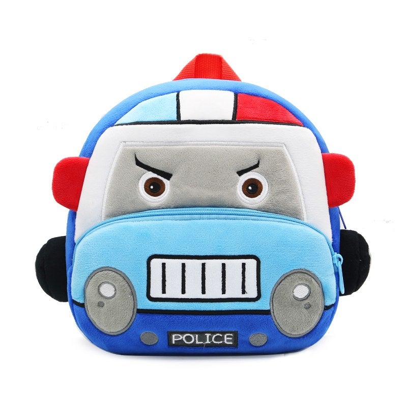 Plush Kids Backpack, Medium Police Car Vehicle Design, Soft Lightweight School Bag for Toddlers and Preschool Kids - Image 1