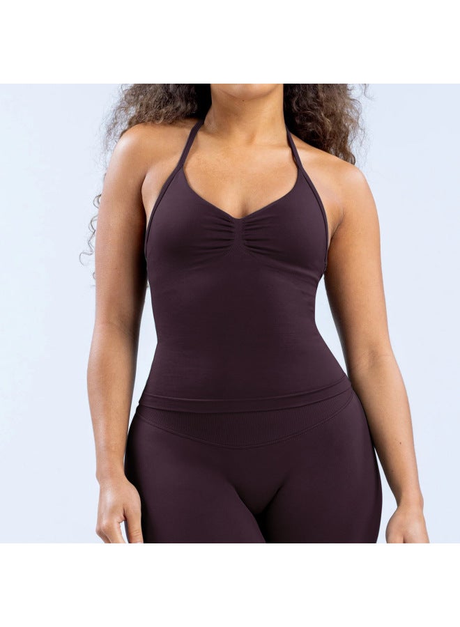 Seamless Fitness Suit Halterneck Vest Peach Yoga Suit Quick-drying Outer Wear Running Sports Suit