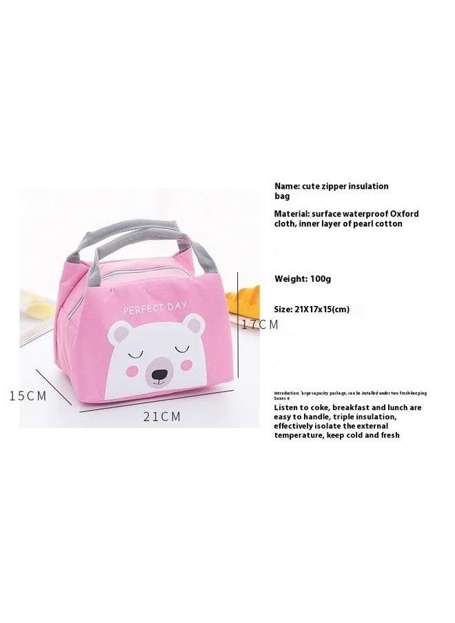 yongsheng Portable Insulated Food Picnic Lunch Bag Box Cartoon Bag Food Lunch Box Bag Insulation，Printed Insulated Thermal Lunch Bag Pink/White/Grey 21x17x15cm  - Image 3