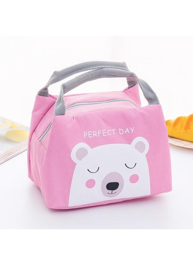 yongsheng Portable Insulated Food Picnic Lunch Bag Box Cartoon Bag Food Lunch Box Bag Insulation，Printed Insulated Thermal Lunch Bag Pink/White/Grey 21x17x15cm  - Image 1