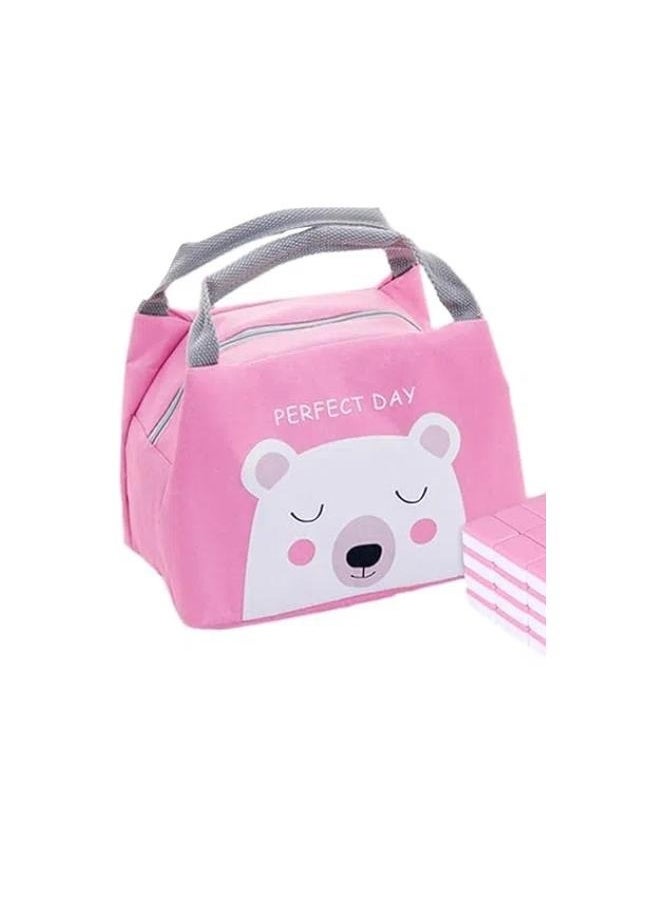 yongsheng Portable Insulated Food Picnic Lunch Bag Box Cartoon Bag Food Lunch Box Bag Insulation，Printed Insulated Thermal Lunch Bag Pink/White/Grey 21x17x15cm  - Image 4
