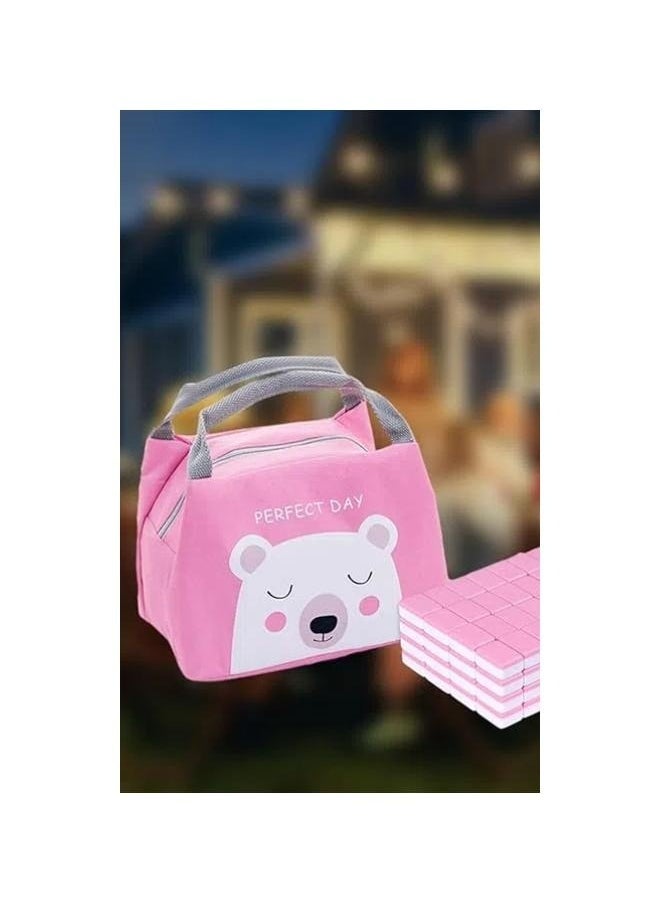 yongsheng Portable Insulated Food Picnic Lunch Bag Box Cartoon Bag Food Lunch Box Bag Insulation，Printed Insulated Thermal Lunch Bag Pink/White/Grey 21x17x15cm  - Image 5