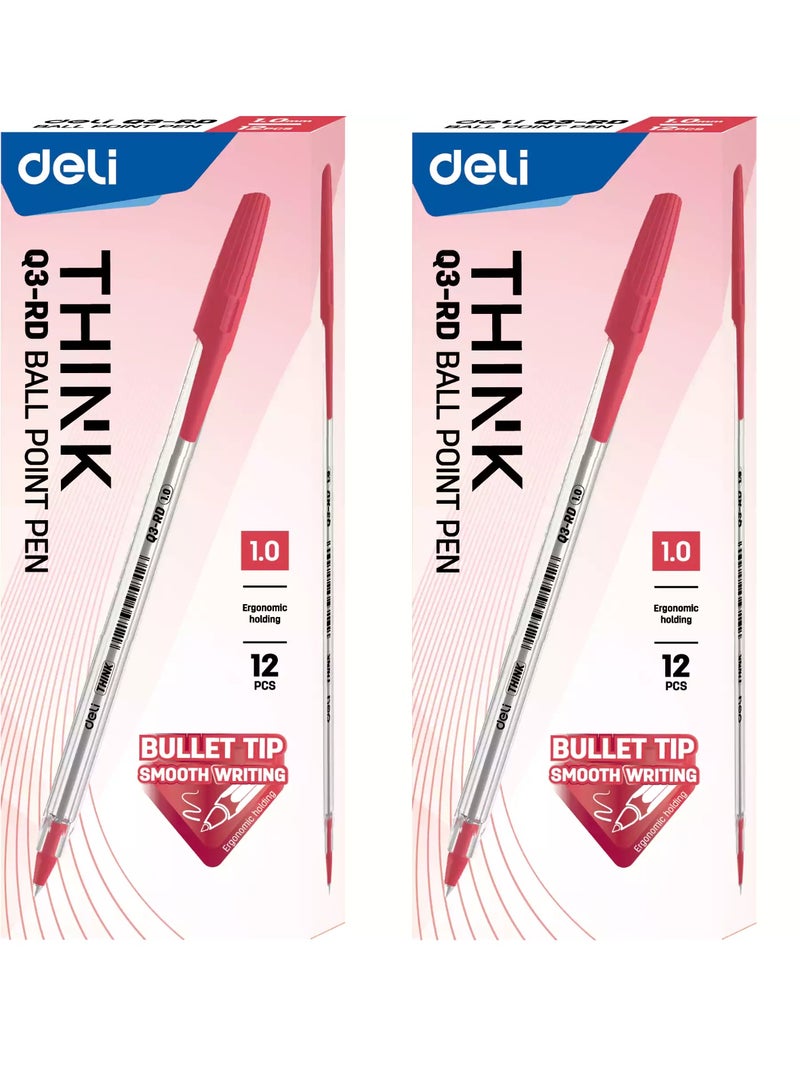 deli Q3-BL Ball Pen Pen 1mm Tip red (2 Pack) - Image 1