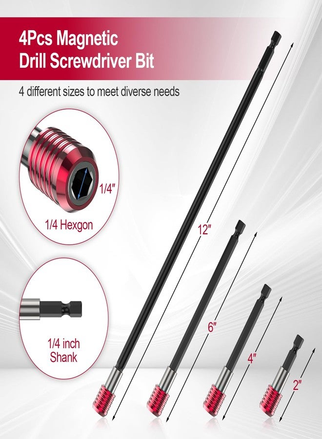 Buhobha 4PCS Drill Bit Extension Set, 1/4" Hex Shank Magnetic Bit Holder in 2", 4", 6", 12" Lengths, Cr-V Steel for Impact Driver, Screwdriver Bits, Nuts & Sockets - Image 4