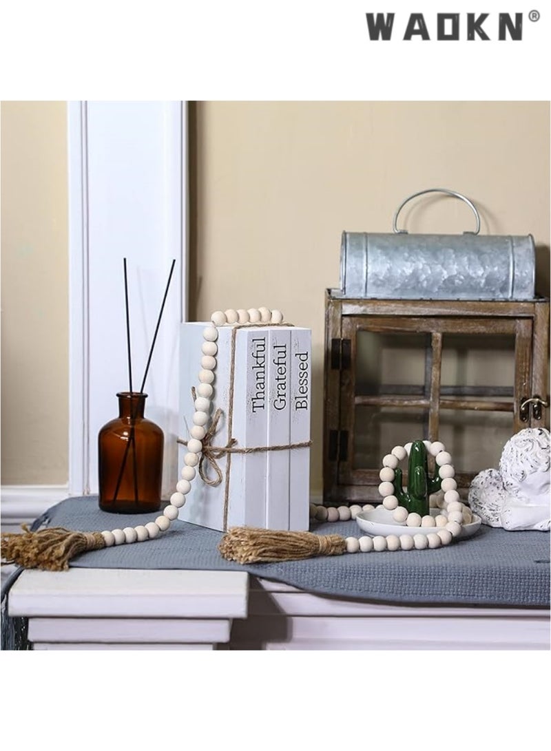 WAOKN 3 Pcs Decorative Books for Home Decor White Faux Books Decoration Farmhouse Stacked Display Books with Wood Bead Tassels for Coffee Tables - Image 5