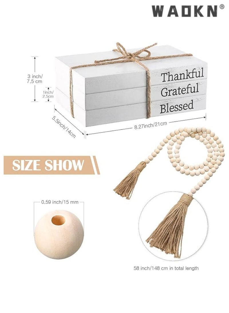 WAOKN 3 Pcs Decorative Books for Home Decor White Faux Books Decoration Farmhouse Stacked Display Books with Wood Bead Tassels for Coffee Tables - Image 2