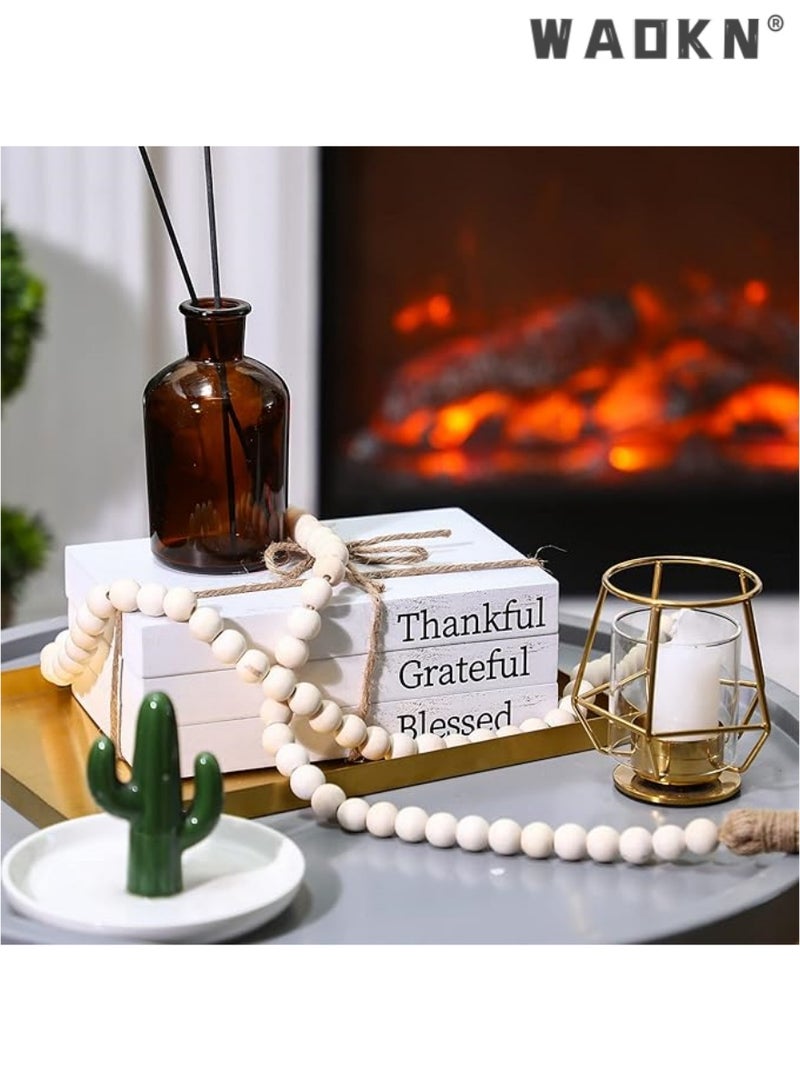 WAOKN 3 Pcs Decorative Books for Home Decor White Faux Books Decoration Farmhouse Stacked Display Books with Wood Bead Tassels for Coffee Tables - Image 3