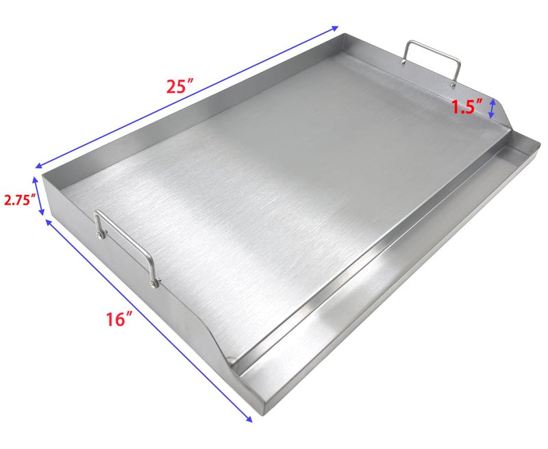 Direct Store Parts DS127 Stainless Steel BBQ Cooking Griddle, Universal Flat Top Griddle with 2 Handles for Most Gas Grills, W25"×D16"×H2.75", Heavy Duty Stainless Steel Griddle 1pc, Large size - Image 2