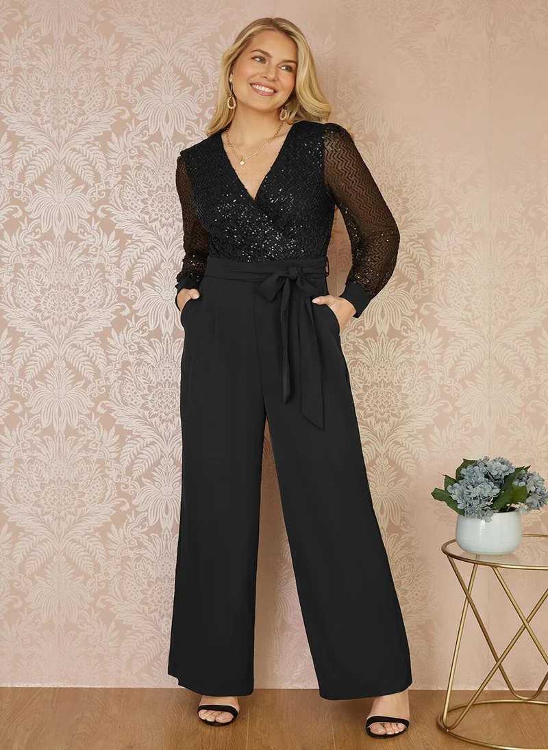 Yumi Sequin Wrap Over Jumpsuit