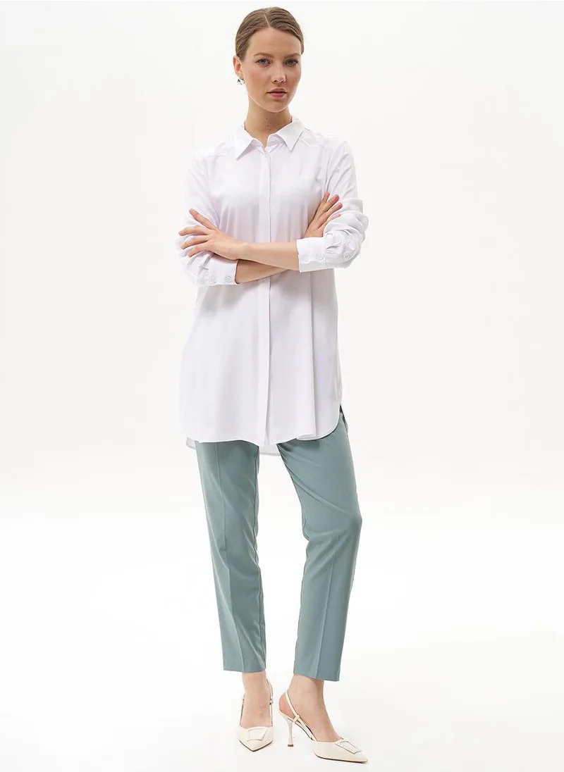 Kayra Concealed Placket Basic Tunic Optical White
