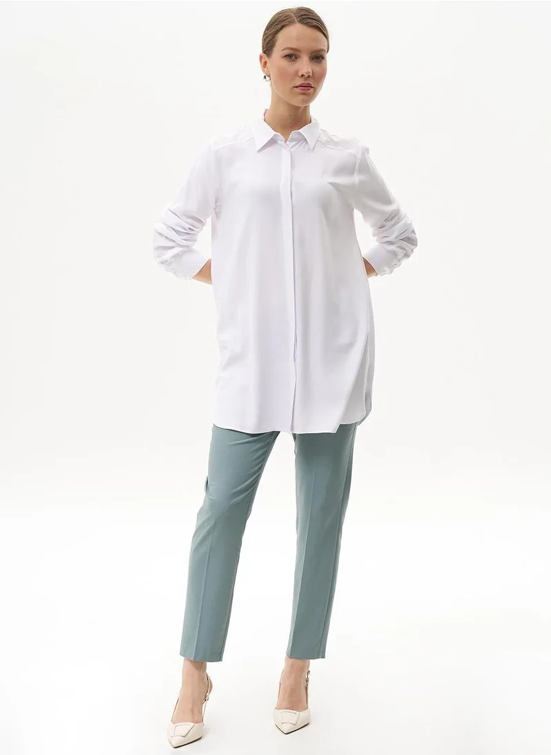Kayra Concealed Placket Basic Tunic Optical White