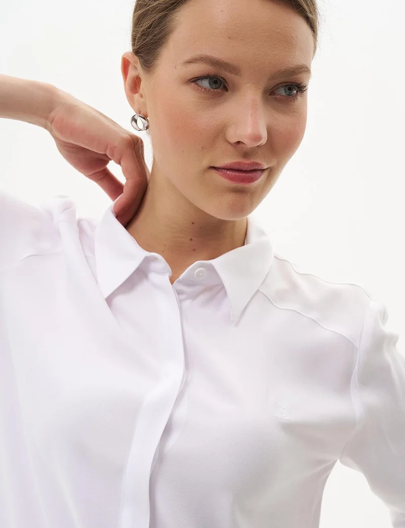 Kayra Concealed Placket Basic Tunic Optical White
