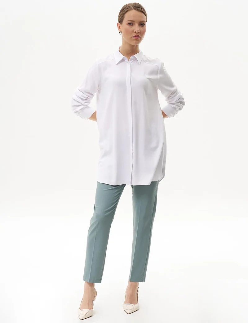 Kayra Concealed Placket Basic Tunic Optical White
